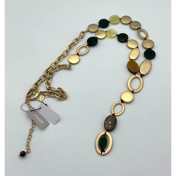 Chicos Liza Collection Multi Colored Oval Stone Matte Chain Link Y-Necklace NWT - Picture 2 of 6